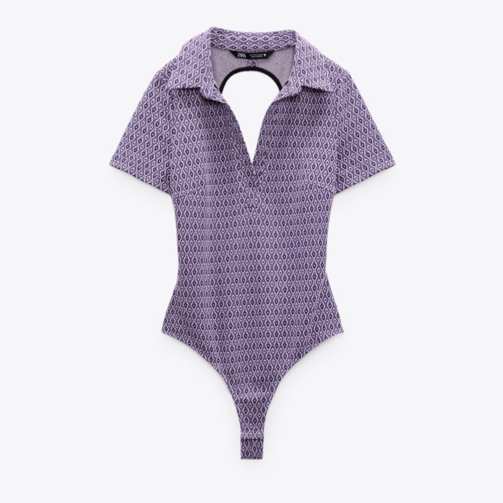 Zara Lilac Geometric Bodysuit Size Medium